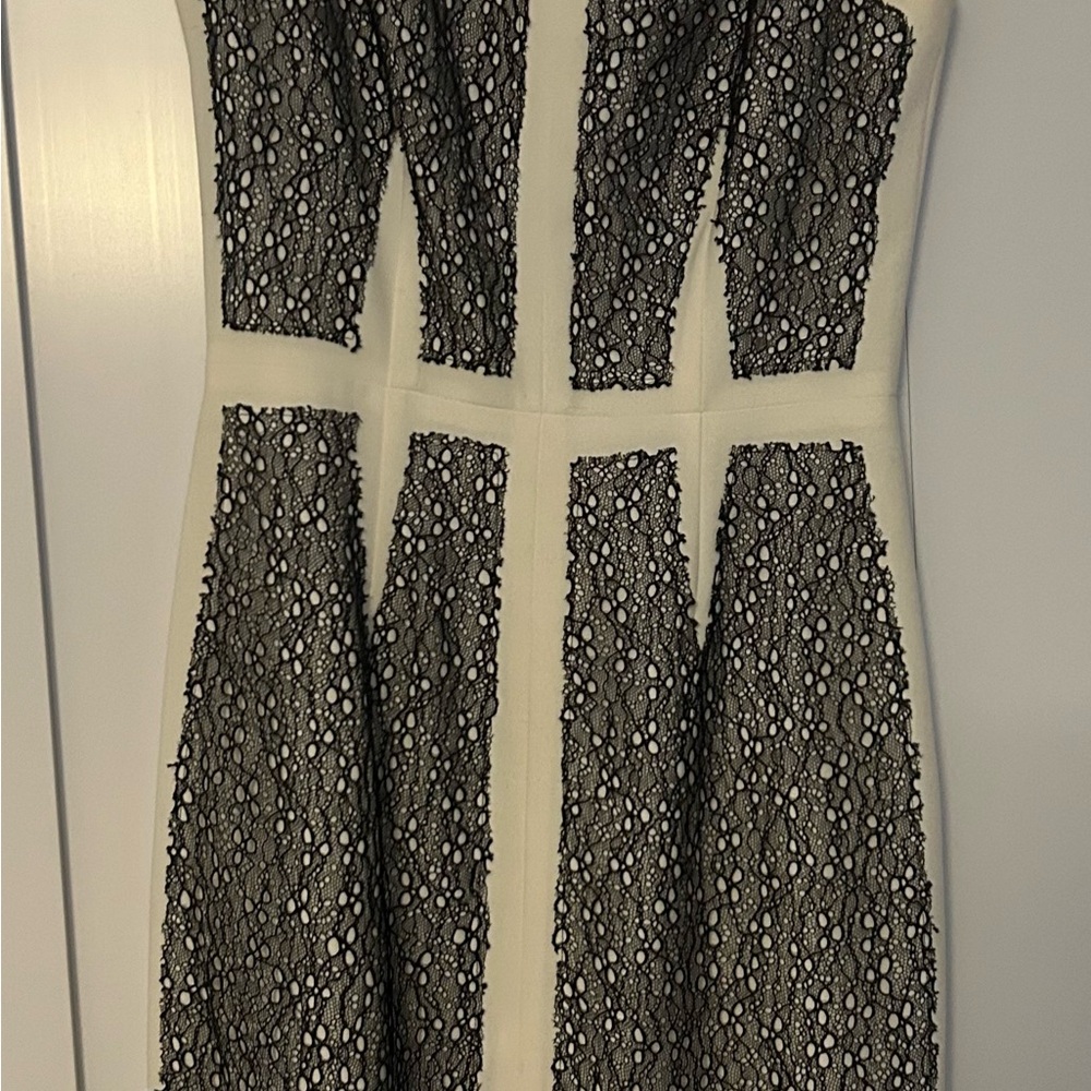 BCBG Black Lace on Cream Midi Dress